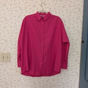 🩷 Big Dart Womens Top Pink UK 14 US M Button Down Blouse Dorman Cuff Sleeves